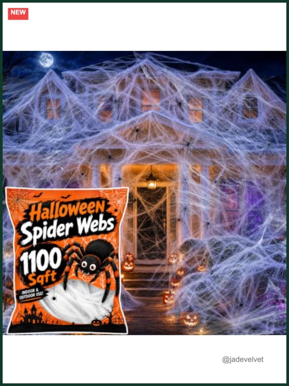 Halloween Spider Webs with 40 Spiders - 1100 Sqft Stretchable Outdoor Decor